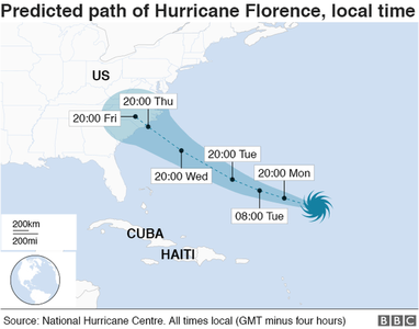 Uraganul Florence, ridicat la categoria 4 şi ar urma să atingă coasta de est a SUA în această săptămână