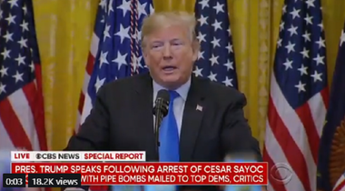 Trump condamnă ”acte de teroare” ”demne de dispreţ” şi îndeamnă la urmărirea penală ”maximum cât permite legea” a suspectului în valul de colete suspecte 