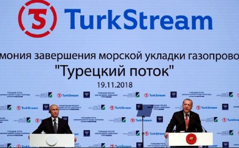 Erdogan şi Putin inaugurează de la Istanbul instalarea primului tub al tronsonului submarin, la Marea Neagră, a gazoductului "TurkStream"