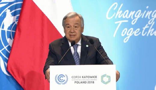 Lumea nu se află, în continuare, pe drumul cel bun în lupta împotriva modificărilor climatice, averizează secretarul general al ONU Antonio Guterres, la a 24-a Conferinţă ONU privind modificările climatice, la Katowice