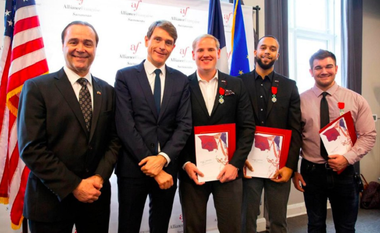 Cei trei eroi americani în atacul din Thalys, Anthony Sadler, Alek Skarlatos şi Spencer Stone, naturalizaţi francezi