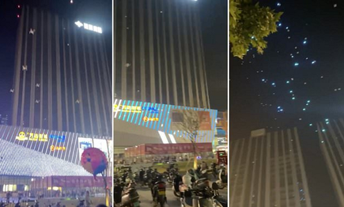 Zeci de drone cad, în timpul unui spectacol aerian, asupra unor spectatori, la promovarea unui mall, la sud de Beijing