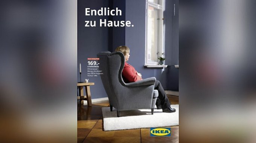 Ikea îi aduce un omagiu Angelei Merkel într-un afiş publicitar: ”În sfârşit, acasă”