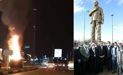 O statuie a lui Soleimani, incendiată în sud-vestul Iranului