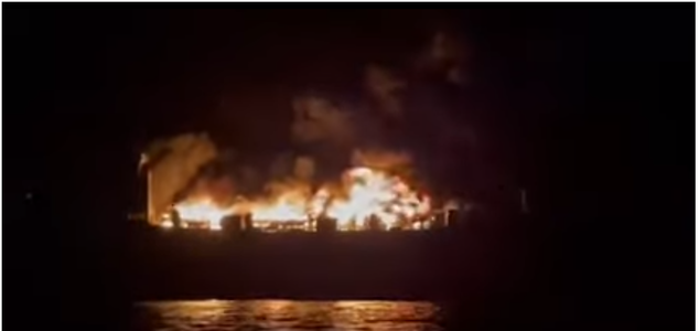 UPDATE - Incendiu pe un feribot care naviga în Marea Ionică. 288 de persoane se aflau la bord, inclusiv 29 de români / Două persoane sunt blocate pe navă, conform presei / Precizări MAE /  - VIDEO