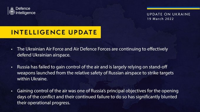 Ministerul britanic al Apărării: Rusia nu a reuşit încă să obţină controlul asupra spaţiului aerian ucrainean