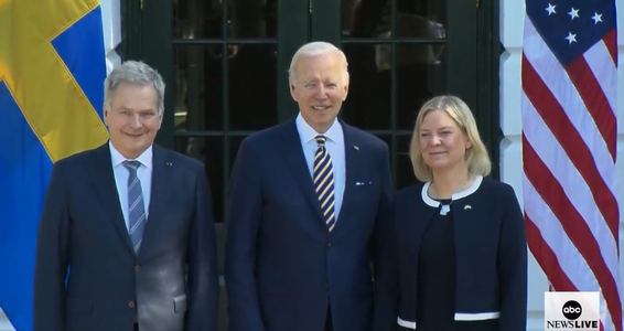 Biden îi întâmpină pe liderii Finlandei, Sauli Niinisto, şi Suediei, Magdalena Andersson, la Casa Albă - VIDEO