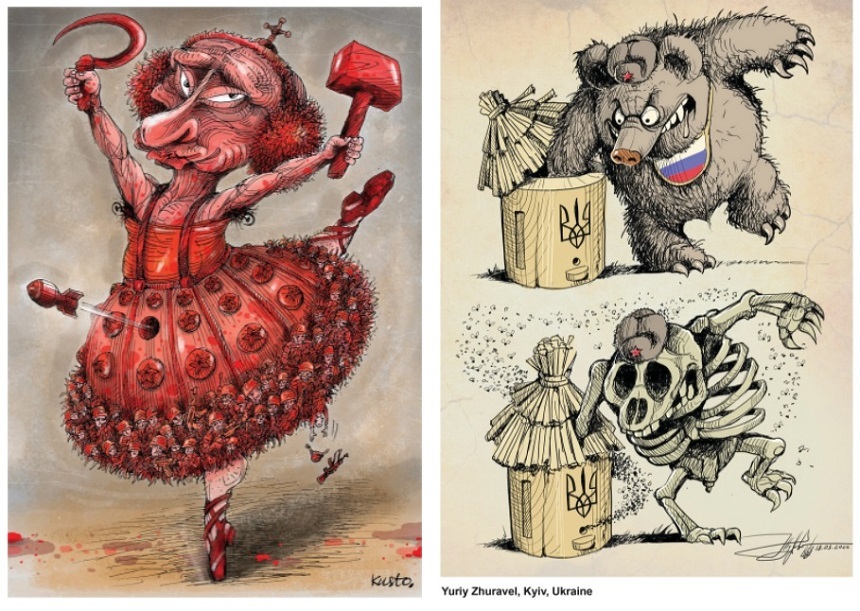 Charlie Hebdo publică o serie de caricaturi ale unor artişti ucraineni de la o expoziţie din Odesa