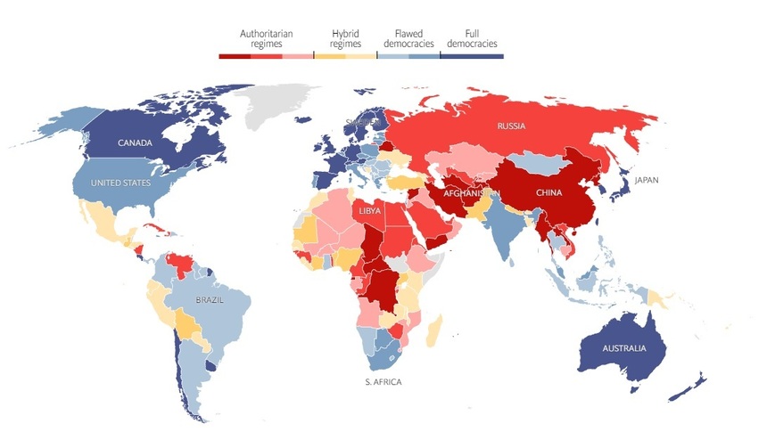 România are o democraţie „deficitară”, fiind pe ultimul loc în UE, potrivit indexului anual întocmit de The Economist. Rusia, în cădere liberă, a ajuns pe ultimele locuri ale acestui clasament