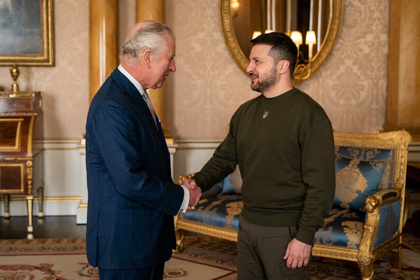 Volodimir Zelenski a fost primit de Regele Charles al III-lea la Palatul Buckingham - VIDEO