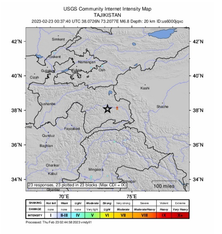Un cutremur cu magnitudine 6,8 a avut loc joi în estul Tadjikistanului