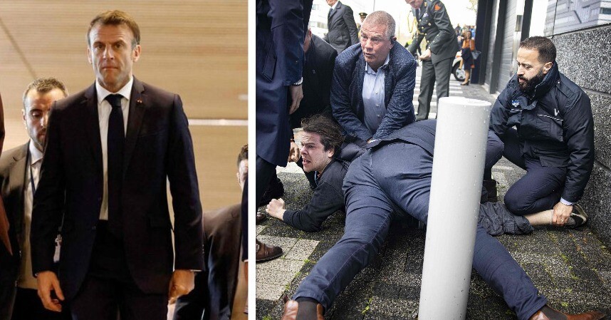 Nou incident în timpul vizitei lui Emmanuel Macron în Olanda. Doi protestatari au fost puşi rapid la pământ de forţele de ordine - VIDEO