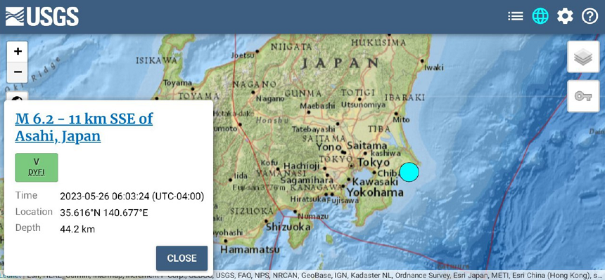 Cutremur de magnitudinea 6,2 în largul departamentului Chiba, la est de Tokyo, resimţit în capitala niponă. ”Am avut impresia că eram pe un vapor care plutea pe apă, o balansare laterală care a durat peste 30 de secunde”, declară un prezentator NHK
