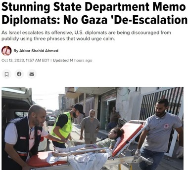 HuffPost: Un mail intern al Departamentul de Stat îşi avertizează diplomaţii să nu vorbească despre "dezescaladare" în Gaza