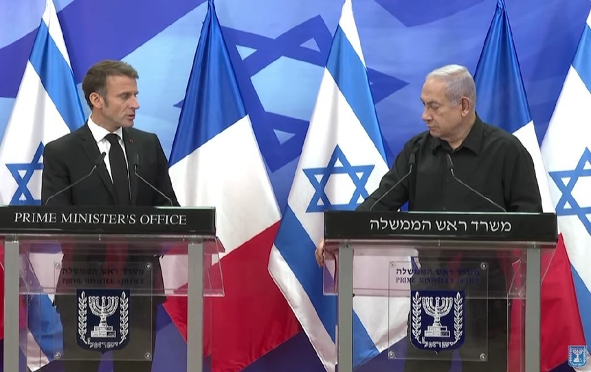 Lupta împotriva Hamas "trebuie să fie nemiloasă, dar nu lipsită de reguli", afirmă Macron la întâlnirea cu Netanyahu. Preşedintele francez propune coaliţiei internaţionale împotriva terorismului ISIS să lupte şi împotriva Hamas