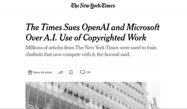 The New York Times dă în judecată OpenAI şi Microsoft pentru încălcarea drepturilor de autor