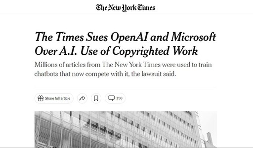 The New York Times dă în judecată OpenAI şi Microsoft pentru încălcarea drepturilor de autor