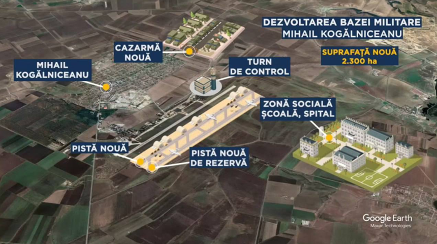 Newsweek: NATO îşi construieşte în România cea mai mare bază din Europa, la Marea Neagră. Proiectul, estimat la 2,7 miliarde de dolari, vizează o extindere a celei de-a 57-a baze aeriene a armatei române, Mihail Kogâlniceanu, lângă Constanţa
