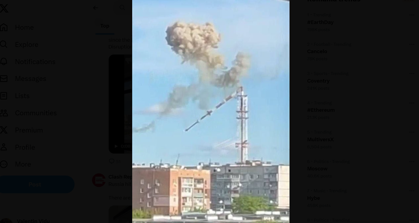 Turnul Televiziunii din Harkov, distrus într-un atac rusesc