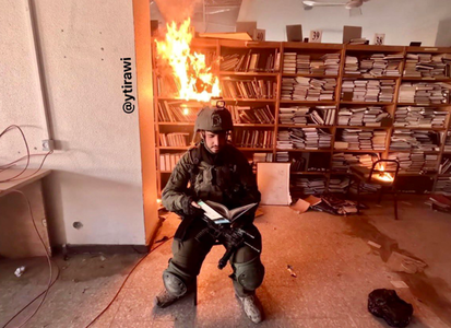 Armata israeliană deschide o anchetă penală în urma unei înregistrări video virale în care militari israelieni ard cărţi la Gaza, posibil un exemplar al Coranului, în Biblioteca Universităţii Al-Aqsa