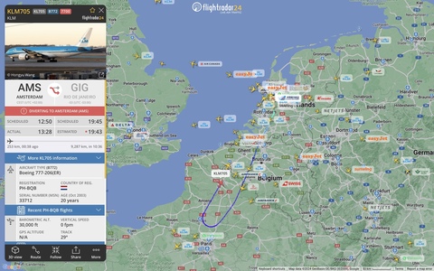 Un Boeing 777 operat de KLM a făcut cale întoarsă la Amsterdam din cauza unei probleme tehnice