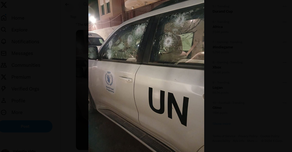 Un vehicul umanitar aparţinând ONU, atins de tiruri israeliene în Fâşia Gaza. Cele două persoane de la bordul vehiculului au fost salvate de blindaj