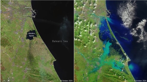 Partea de coastă din Spania afectată de inundaţii pare că a fost înghiţită de mare, arată imaginile din satelit