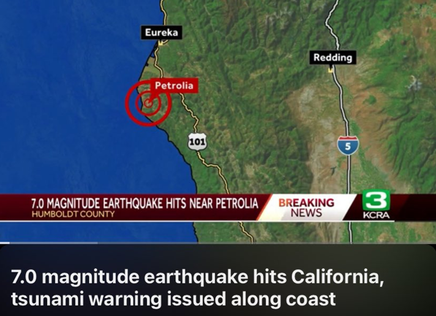 Cutremur puternic de magnitudinea 7 în California. O alertă de tsunami, pe Coasta de Vest, ridicată, după ce sirene de alertă de tsunami au răsunat pe coastă