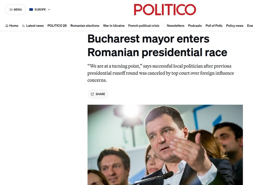 POLITICO scrie că primarul Bucureştiului - al cărui prenume e tradus „Little Nick” - intră în cursa prezidenţială din România