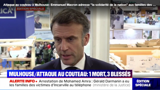 Macron evocă, la Salonul Agriculturii, la Paris, un ”act de terorism” ”islamist” ”care nu ridică nicio îndoială” în atacul cu cuţitul de la Mulhouse