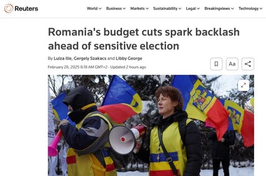 Reuters: Derapajele fiscale, creşterea slabă şi „şocurile politice” prezintă riscuri pentru ratingul României, în timp ce austeritatea dă argumente partidelor de extremă dreapta. Anularea alegerilor prezidenţiale deschide o ruptură cu Washingtonul 