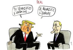 O apropiere tragi-comică între Trump şi Putin, în viziunea unui caricaturist francez, Cambon