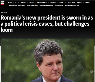The Associated Press: Noul preşedinte al României depune jurământul. Criza politică se atenuează, dar la orizont se profilează provocări