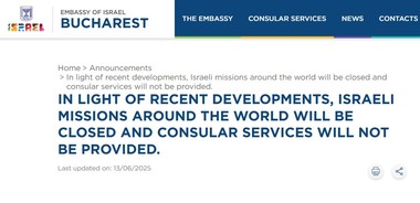Israelul îşi închide ambasadele din întreaga lume după atacul asupra Iranului