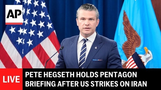 UPDATE: Pete Hegseth - Ambiţiile nucleare ale Iranului au fost distruse, în cadrul Operaţiunii ”Midnight Hammer”; Dan Caine - SUA a desfăşurat bombardiere deasupra Pacificului ca ”diversiune” în timpul operaţiunii din Iran