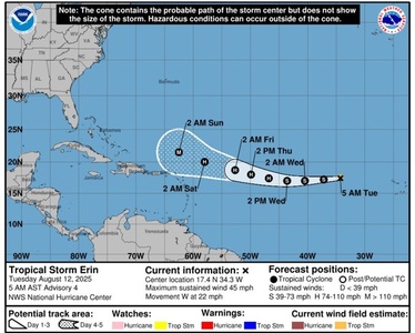 O furtună tropicală, Erin, la Oceanul Atlantic, se poate transforma în primul uragan din acest an în regiune