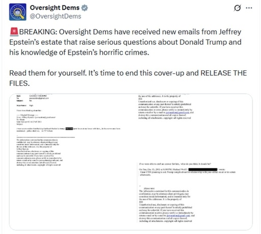 Congresmeni democraţi publică e-mailuri atribuite lui Epstein în care finanţistul afirmă că Trump ”ştia despre fete” şi ”a petrecut timp de mai multe ore” cu una dintre ele