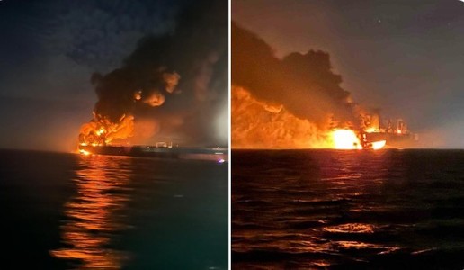 Două petroliere ruseşti au luat foc în largul Mării Negre, după explozii de origine necunoscută