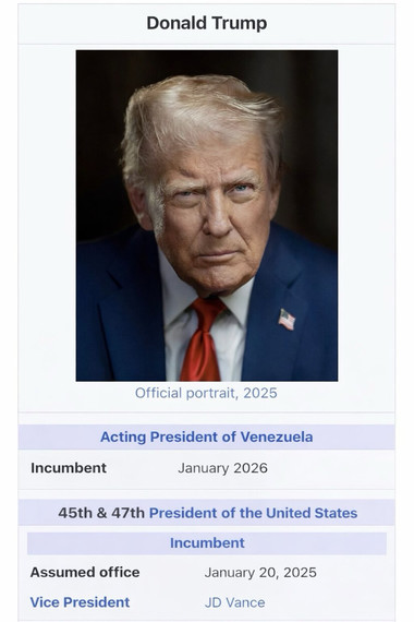Donald Trump publică o falsă pagină Wikipedia care îl prezintă ca „preşedinte interimar al Venezuelei”