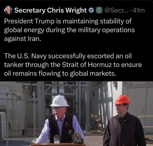 Secretarul american al Energiei Chris Wright a postat pe X şi apoi a şters că un petrolier escortat de Marina americană a traversat Strâmtoarea Ormuz. Gardienii Revoluţiei dezmint. Spionajul american anunţă că Iranul minează strâmtoarea