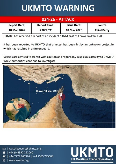 Incendiu la bordul unei nave lovite în apropierea Emiratelor Arabe Unite
