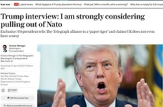 ”Intenţionez serios să mă retrag din NATO”, declară Trump cotidianului britanic The Telegraf. ”Am ştiut mereu că ei sunt un tigru de hârtie, iar Putin ştie şi el asta, de altfel”. ”Regatul Unit nici măcar nu are o Marină”