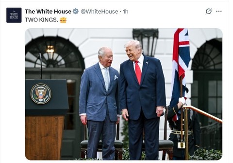 Casa Albă a publicat o fotografie cu Donald Trump şi Regele Charles însoţită de textul: „Doi regi”