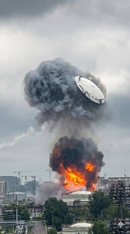Atacuri cu drone în apropierea Moscovei. O imagine spectaculoasă a surprins un capac de plumb de la un rezervor imens aruncat în aer de o explozie la câţiva metri înălţime, ceea ce a generat numeroase meme pe reţelele sociale - VIDEO, FOTO