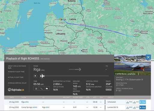 Un avion militar american a zburat spre Moscova din Letonia, potrivit site-ului Flightradar24