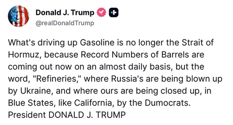 Trump dă vina scumpirii carburanţilor pe atacurile Ucrainei în Rusia şi nu pe Războiul său din Iran