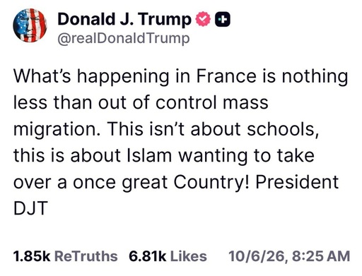 Trump:”Islamul” şi şi o ”imigraţie în masă scăpată de sub control” se află la originea contestării liceenilor din Franţa