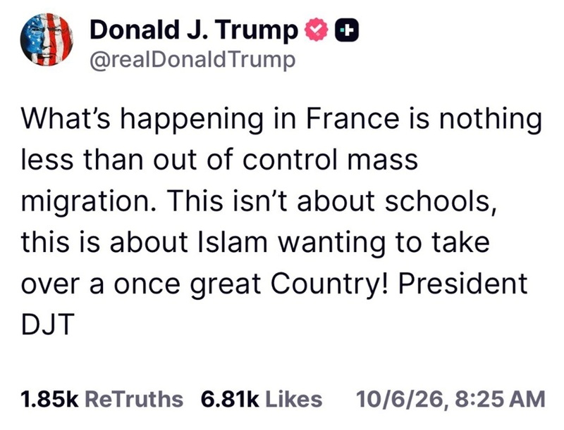 Trump:”Islamul” şi şi o ”imigraţie în masă scăpată de sub control” se află la originea contestării liceenilor din Franţa