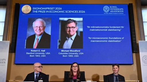 Premiul Băncii Suediei în Ştiinţe Economice în memoria lui Alfred Nobel, decernat lui Robert E. Hall şi Michael Woodford