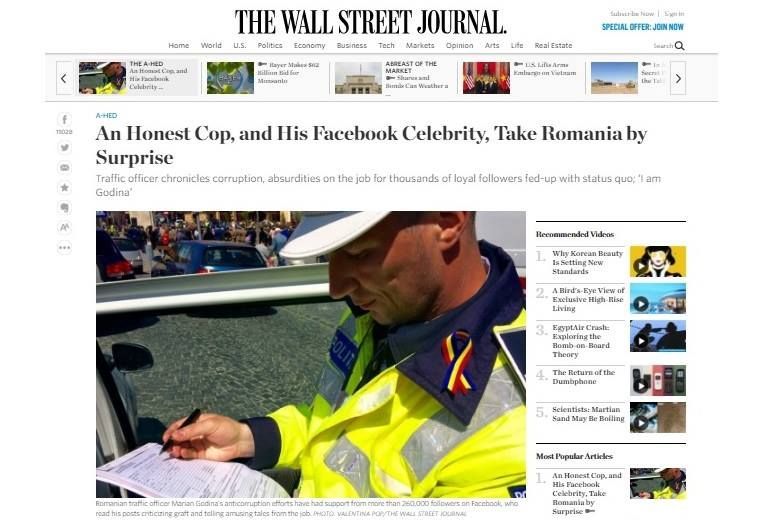 Poliţistul rutier Marian Godină a devenit personaj într-un articol publicat în The Wall Street Journal